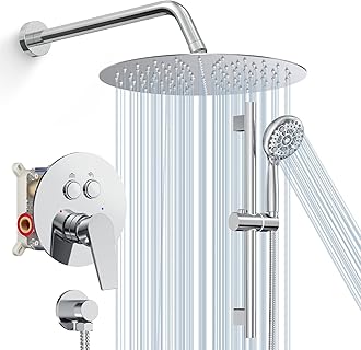 SR SUN RISE Rain Shower Faucet Set - 10 Inch Rain Shower Head with Handheld & Slide Bar Combo Set - Bathroom Wall Mounted Shower Faucet with Valve - Polished Chrome
