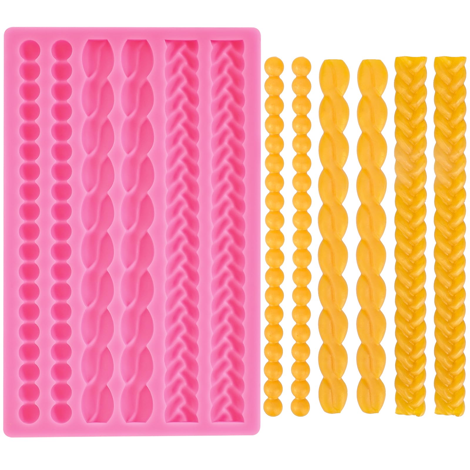 Beasea Silicone Mold for Cake Decorating, Pie Crust Pearl Lace Fondant Diy Baking Tool Pink Border Decoration Sugarcraft Lace Rope Mould for Chocolate Cupcake Candy Pastry Jelly