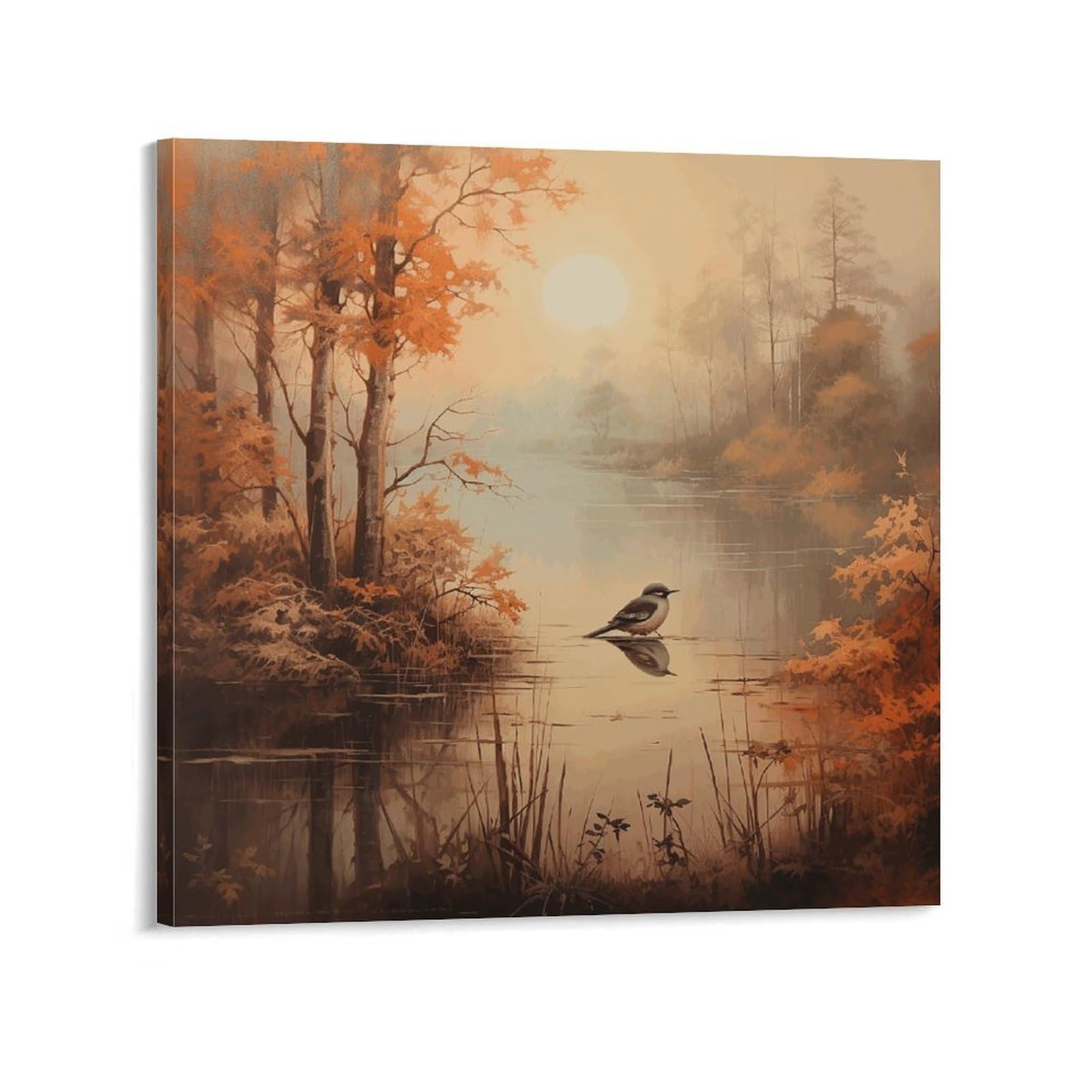 Waterside Bird Painting Canvas Wall Art for Bedroom 28x28inch(70x70cm) Canvas Prints Artwork for Walls Modern Picture Artwork Painting for Living Room Aesthetic Wall Paintings for Bathroom Kitchen Off