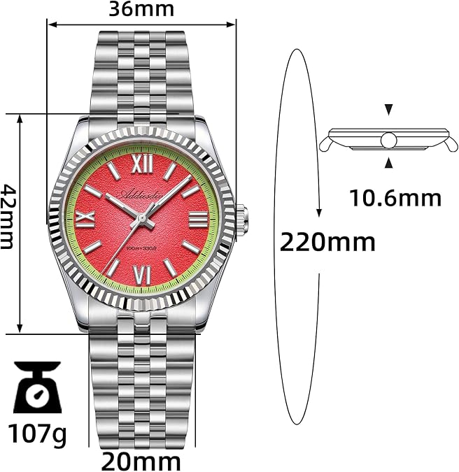 ADDIESDIVE Ultra-Thin Luxury Men Women Watches Kiwi Green/Lemon Yellow/Watermelon Red/Blue Dial Synthetic Sapphire Water Resistant VH Quartz Unisex Watch