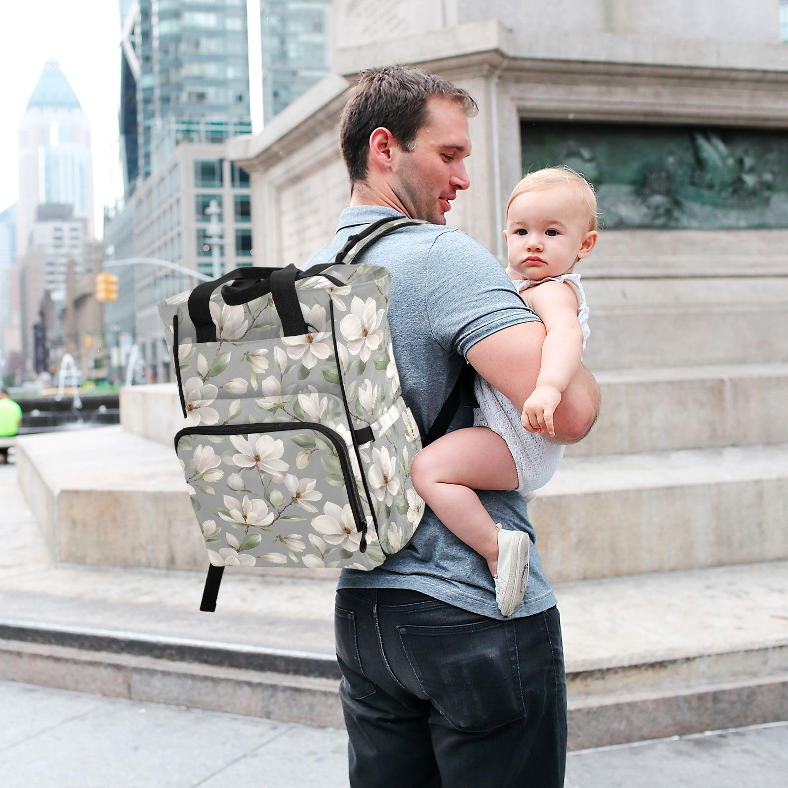 Mnsruu Bellissimo modello Gardenia borsa per pannolini per bambini, zaino grande borsa impermeabile da viaggio borse per pannolini per mamme e papà