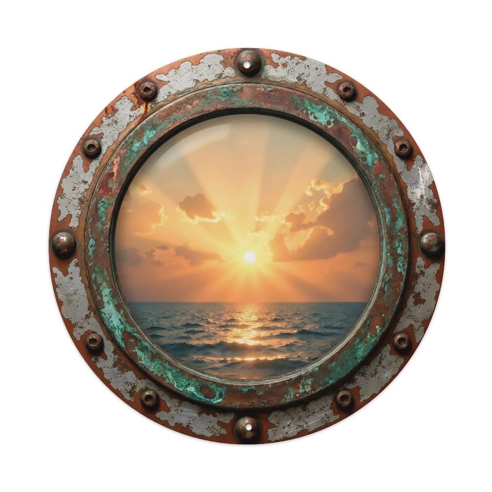 Vintage Porthole Saffron Sunset Nautical Window View Metal Tin Sign