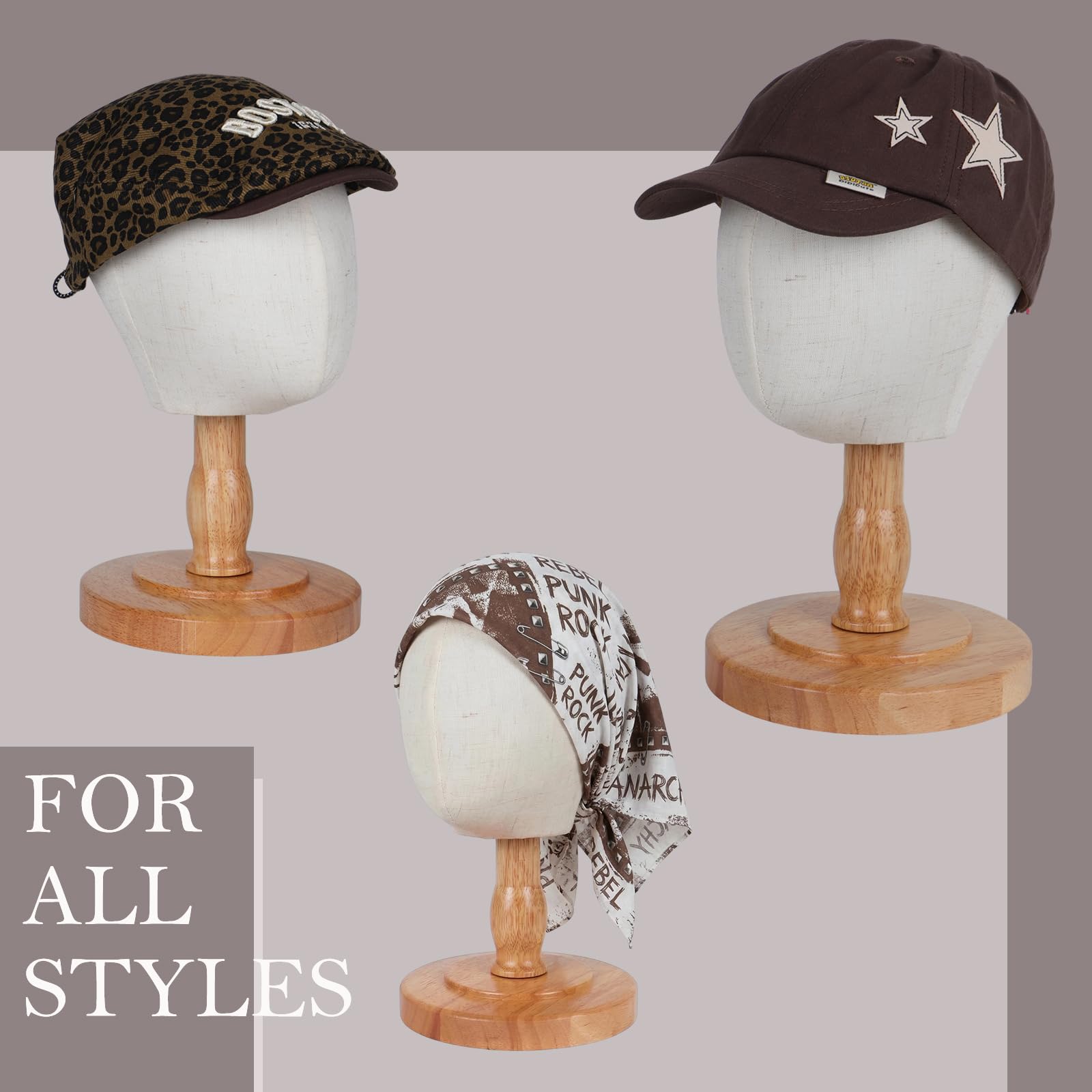 DiazySight Cabeza de maniquí para niños, sin pinnable, soporte de lino para sombreros con base de madera resistente, para mostrar sombreros, lazos, diadema, ganchillo, tamaño: 50cm