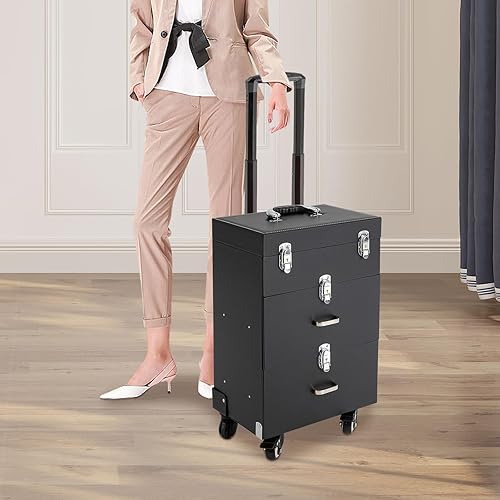 Miniatura 3 de DNYSYSJ Estuche de uñas rodante con ruedas, estuche de almacenamiento de manicura, organizador de esmalte profesional para estudio o viajes, técnico