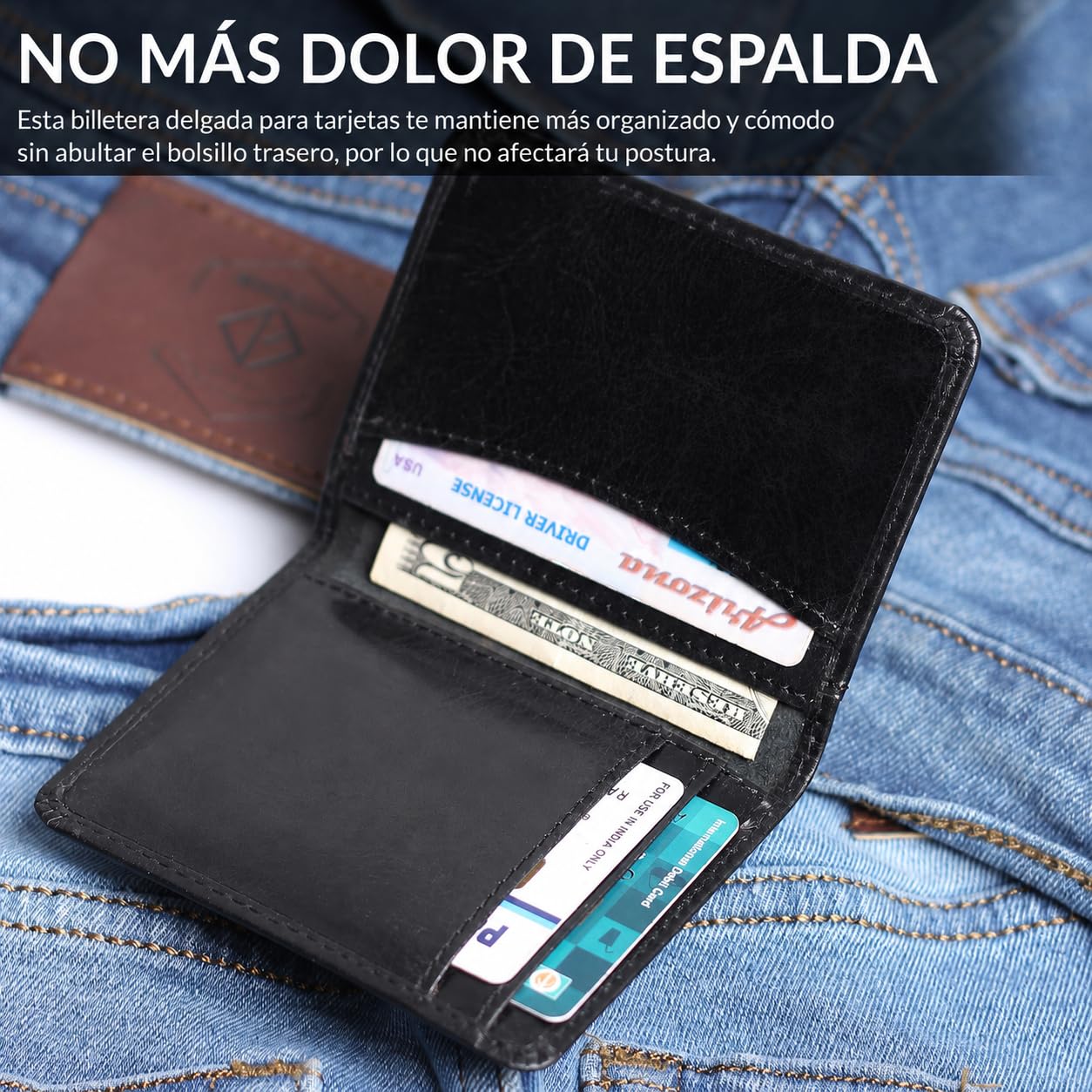 FOXHACKLE Cartera de Cuero para Tarjetas de crédito para Hombres y Mujeres, Cartera Delgada y Plegable con Bloqueo RFID, Bolsillo Frontal Delgado, Cartera Minimalista para Tarjetas, Black, Talla