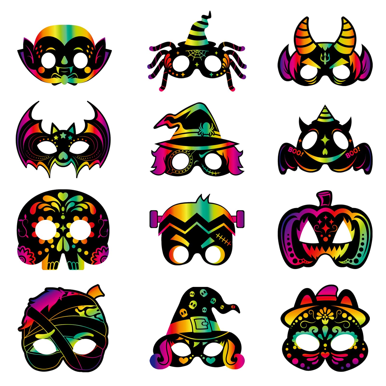 Qpout 48 Pieces Halloween Magic Rainbow Scratch Paper Crafts Kit,Halloween Pumpkins Magic Rainbow Scratch Art for Kids DIY Decor,Halloween Party Scratch Off Cards, Halloween Party Favors