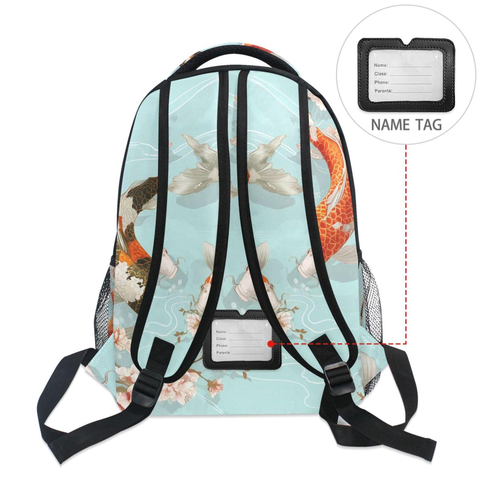 Pesce Koi Colorato Nuoto Zaino Scolastico per Ragazzi Ragazze,Borse per Libri e Studenti Alla Moda