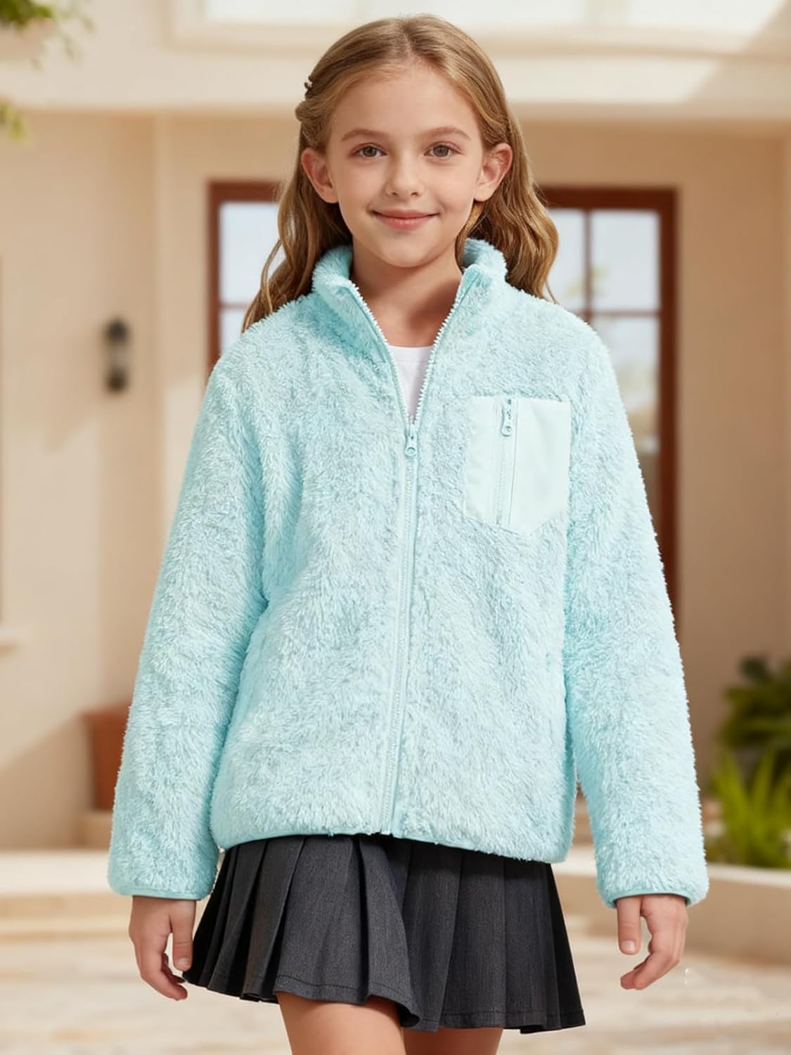 Patgoal Girls Fleece Jacket Zip Up Outerwear Warm Fuzzy Fall Winter Coat with Pocket for Kid Ages 5-14 - Image 3