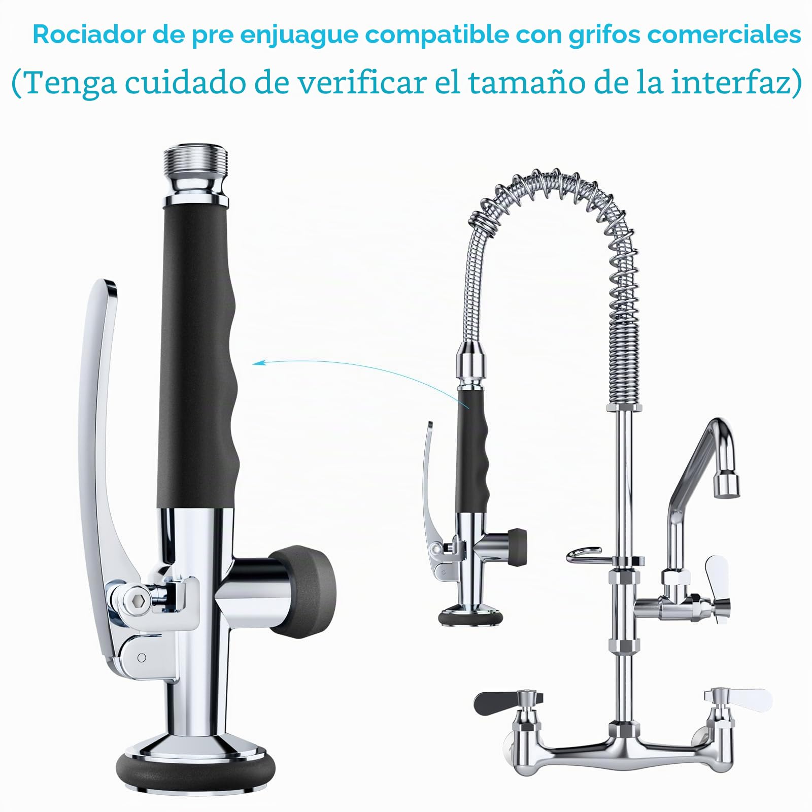KULACO Ducha de mano profesional para hostelería, universal 1/2", Negro | ducha con conexión, ducha de cocina con gancho de bloqueo, ducha de repuesto para ducha de vajilla/hostelería