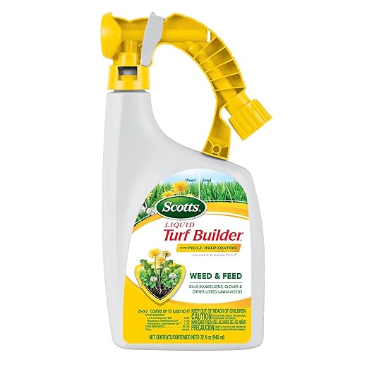 Scotts Liquid Turf Builder with Plus 2 Weed Control Ready-to-Spray - Liquid Weed Killer and Grass Fertilizer, Hose-End Applicator, 32 fl. oz.