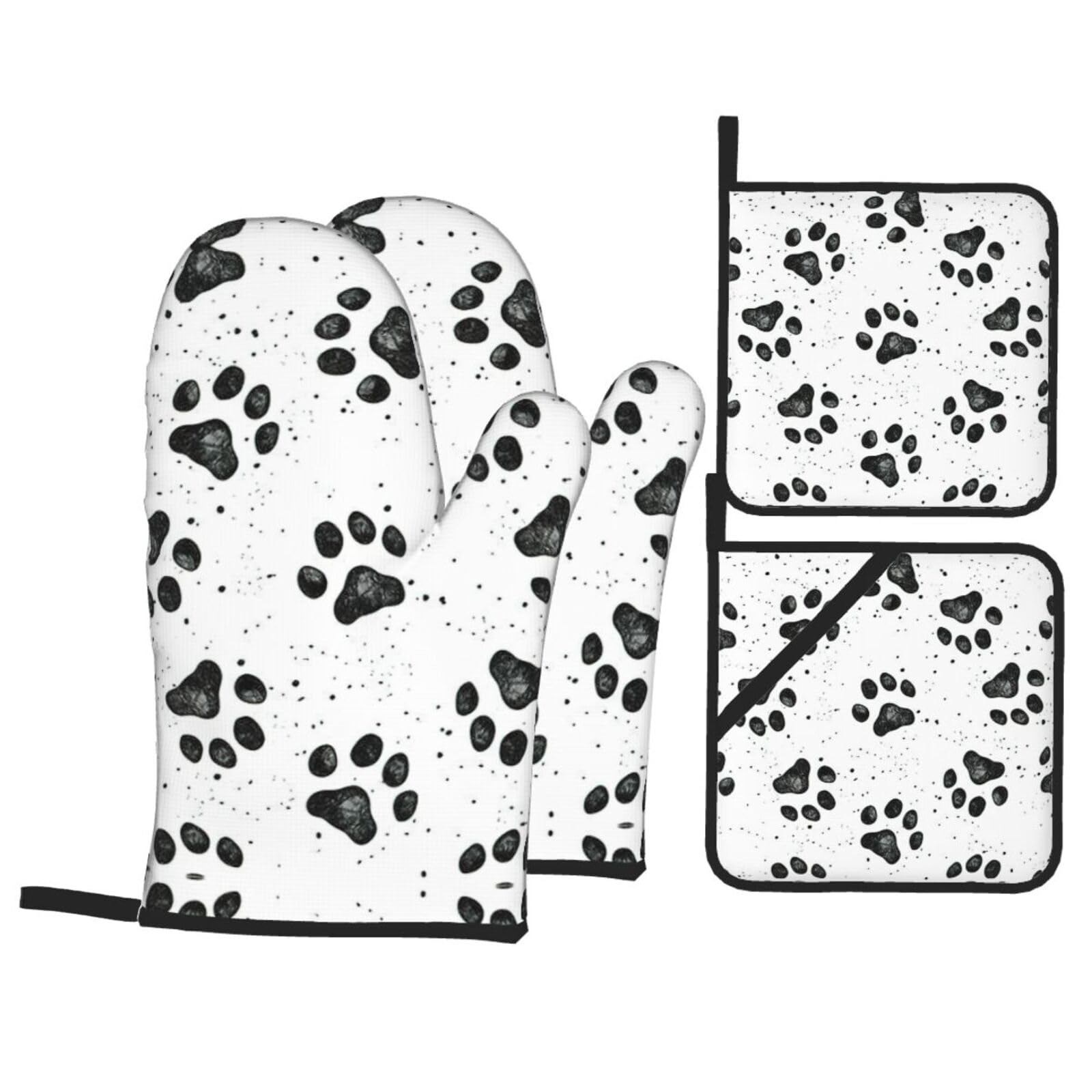 Dog Paw Pattern Print Oven Microwaving Waterproof Kitchen Gloves for Baking Grilling Holiday Cooking