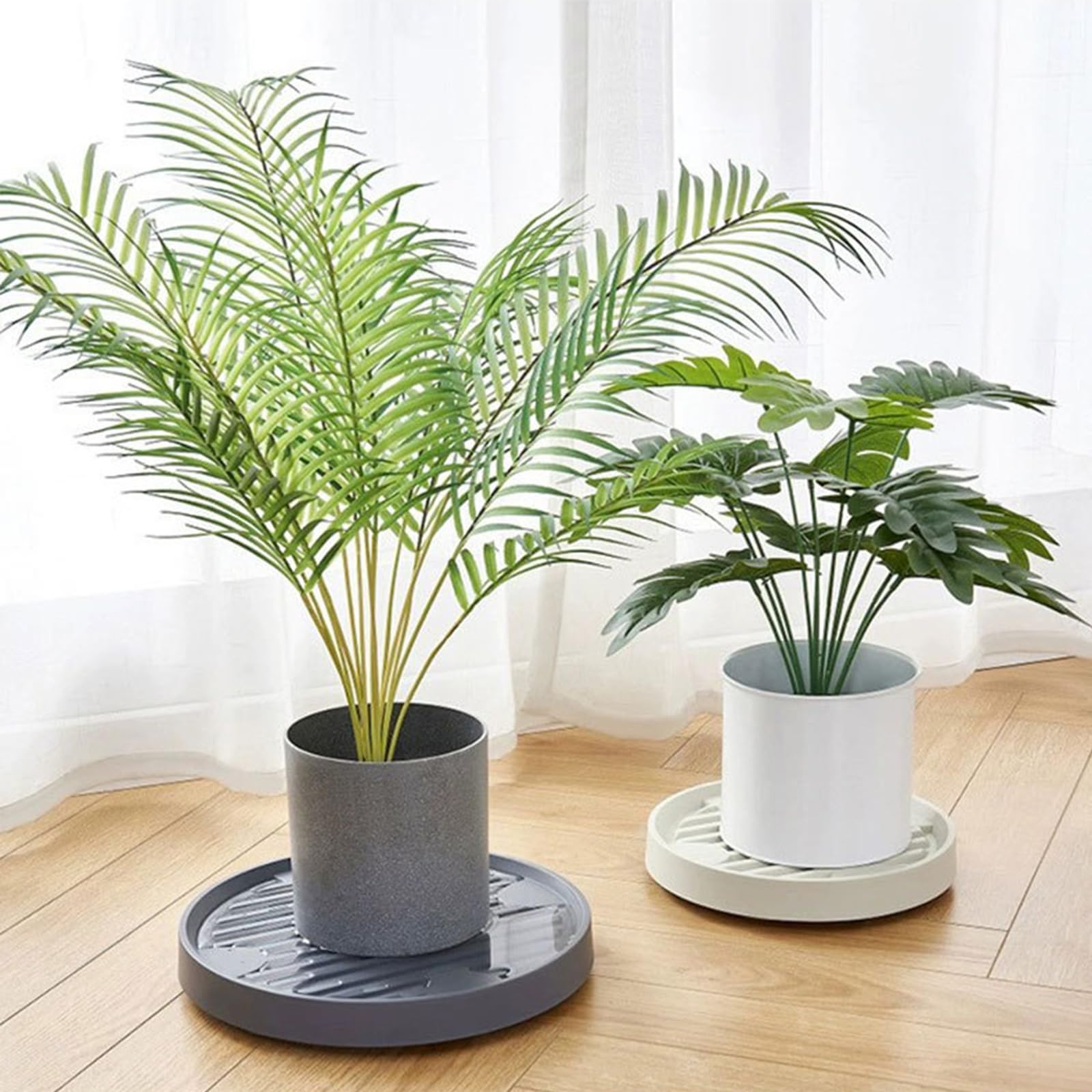 SPORTARC Base per vaso da fiori, supporto rotondo per piante in vaso, su ruote, supporto per carrello per piante mobile con rotelle, pallet rimovibile per piante (bianco), 1401356377