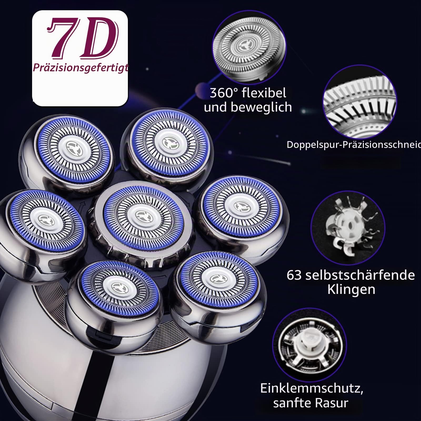 Kopfrasierer für Männer, 2 Scherköpfe, Anti-Pinch-Nass- und Trocken-Elektrorasierer mit kabelloser Ladebasis, Trimpod 3.0, der ultimative Rasierer für Männer, Frauen, und Glatze, Gesicht, Bein, Körper