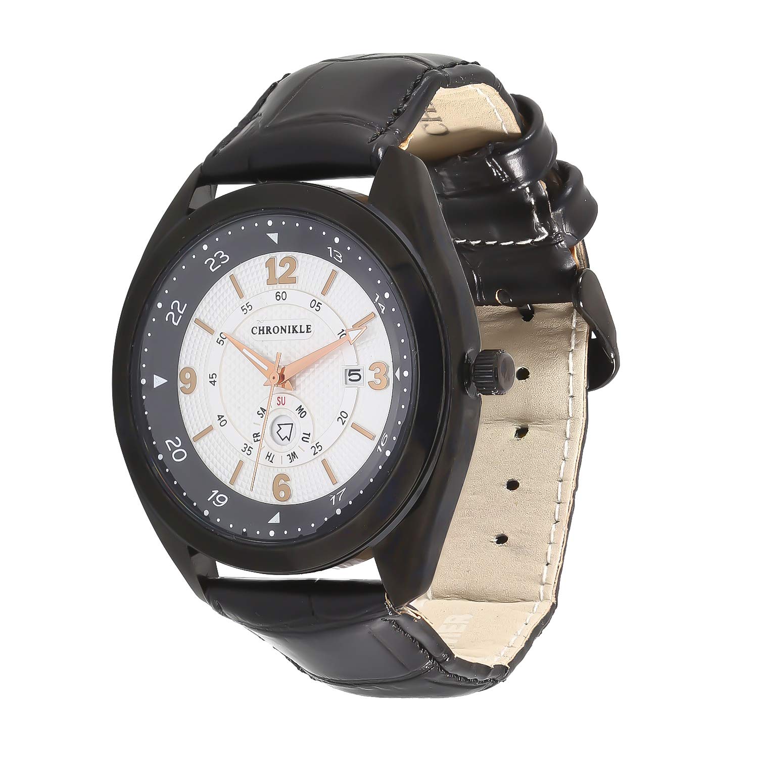 CHRONIKLE Designer Mens Wrist Watch (Dial Color:White,Black | Band Color: Black, Leather Strap) (B07L4RZK4Q) Amazon Price History, Amazon Price Tracker