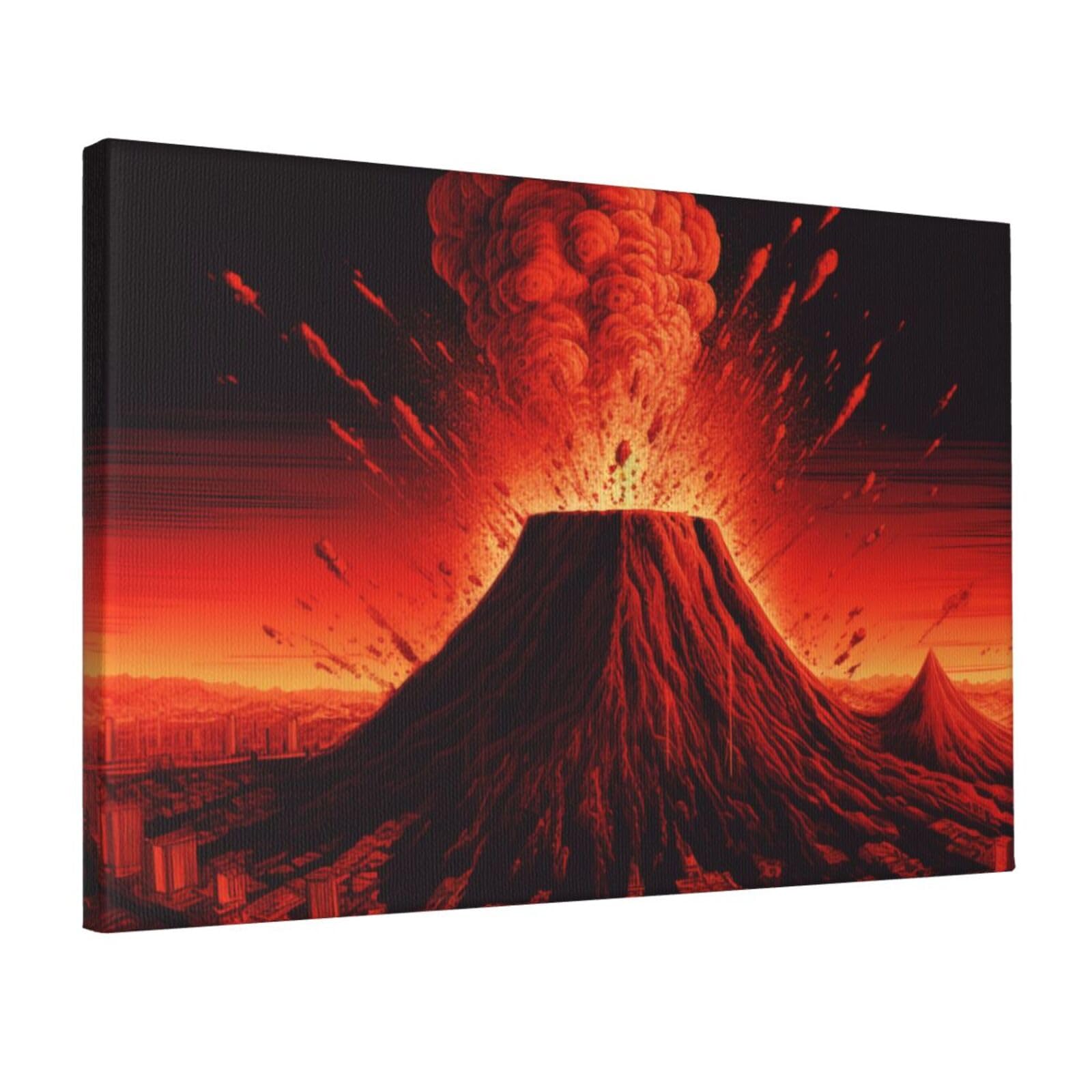 YKLJG volcano Printed Wall Art Canvas Prints 45x30 CM Wooden Framed Picture Painting Artwork for Bedroom Kitchen Home Office Decor