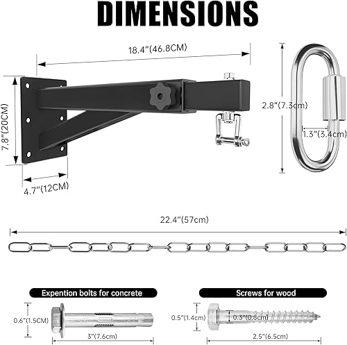 Miniatura 7 de VivaZen Percha ajustable para bolsas de alta resistencia, colgador de saco de boxeo de montaje en pared, placa de acero grueso y kit de acero
