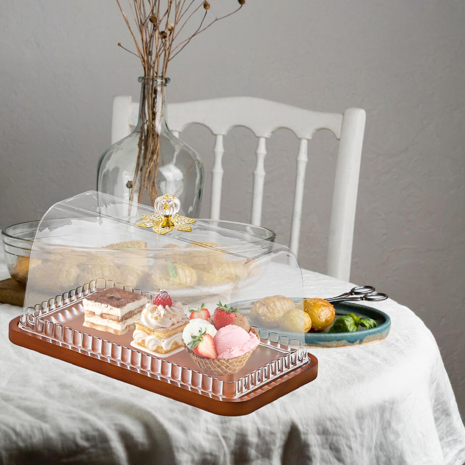 KESOTO Soporte para Tartas con Tapa, Plato Versátil, Expositor de Mesa, Soporte para Cupcakes, Bandeja para Servir, Ideal para Inauguraciones de Casas Y, Rectángulo