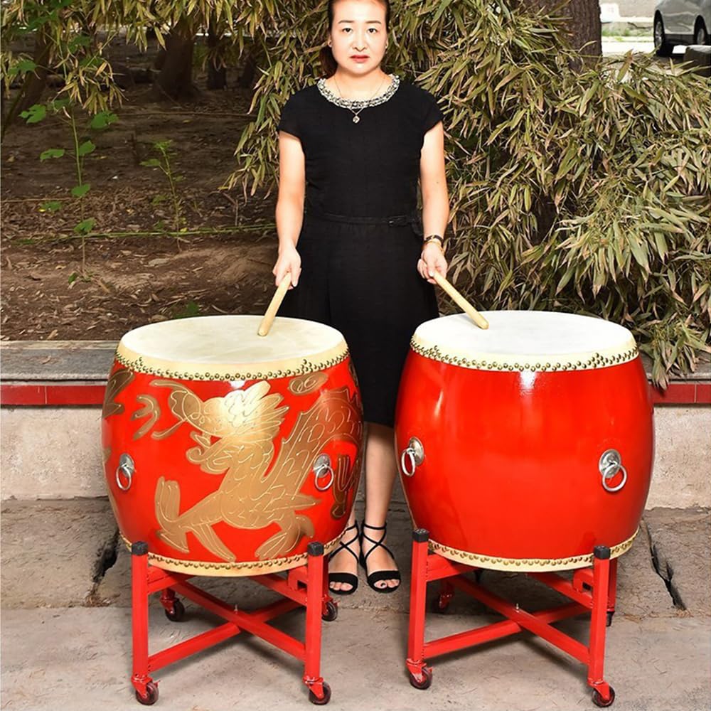 BEdaW Tambour Ethnique, Tambours Chinois Traditionnels,Instruments De Percussion De Performance sur Scène, Y Compris Le Stand De Tambour + Les Bâtons De Tambour