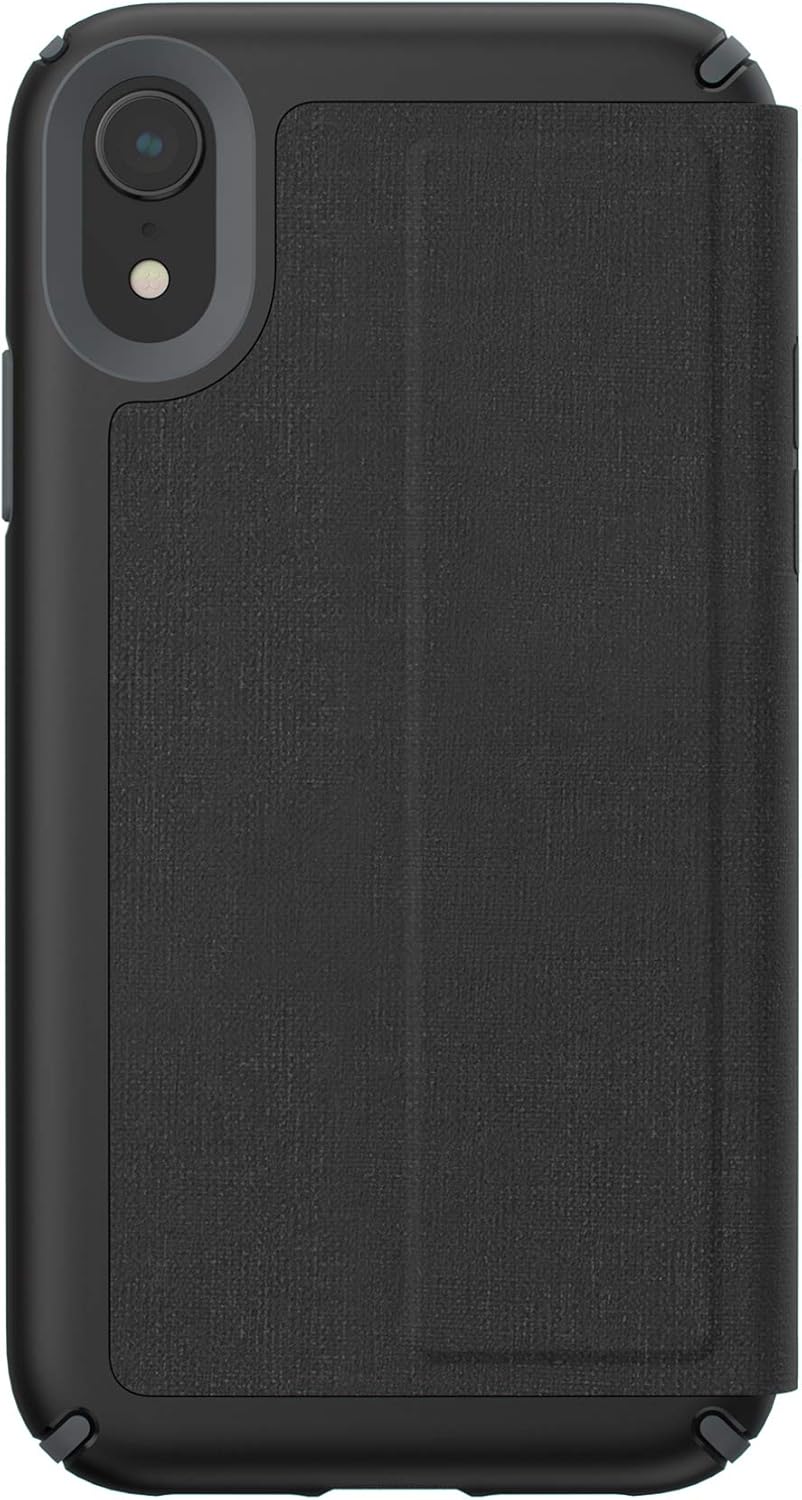 Lowest Price Speck Products Presidio Folio iPhone XR Case, Heathered Black/Black/Slate Grey