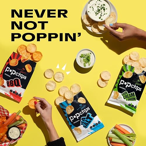 Miniatura 4 de Popchips Paquete variado de papas fritas, sal marina, barbacoa, crema agria y cebolla, 12 bolsas de una sola porción de 0.8 onzas, sin gluten,