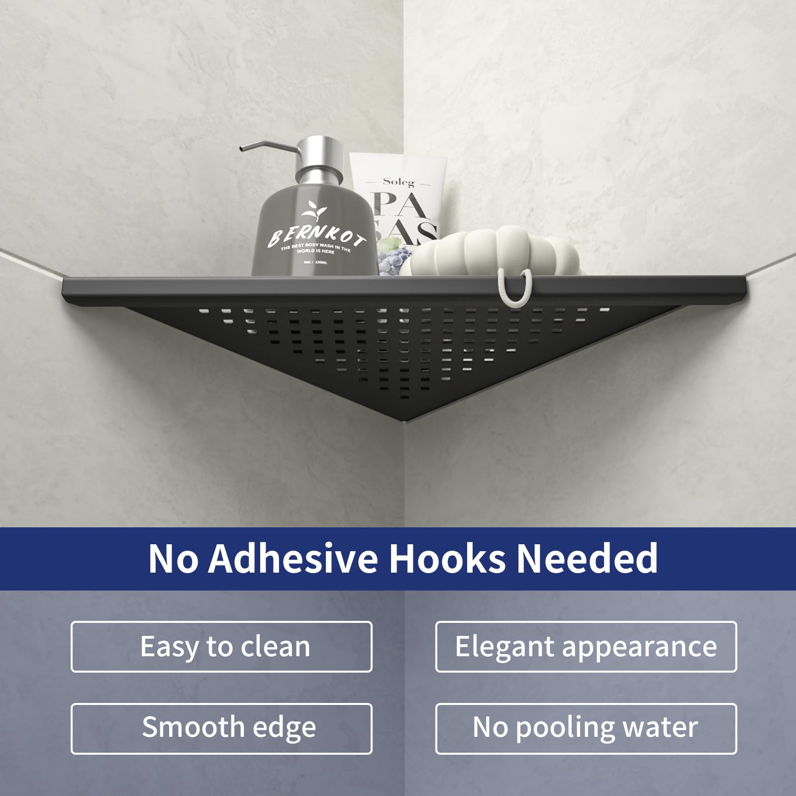 Mensola Angolare Per Doccia In Acciaio Inox 304 – Confezione Da 2 – 25x25 Cm – Installazione A Incasso Nelle Piastrelle – Design Moderno – Colore Nero - 2