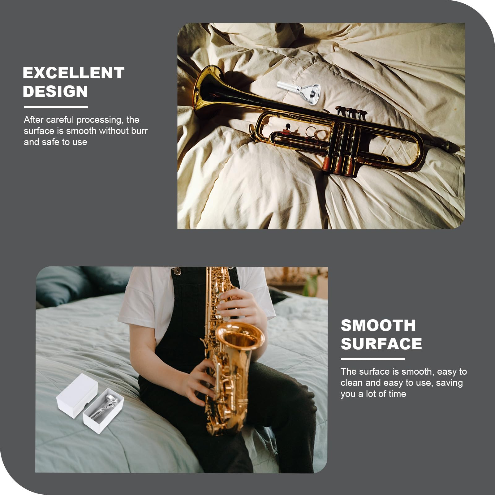 Embouchure Argentée Surface Lisse en Laiton pour Trompette Facile à Nettoyer, pour Joueurs Intermédiaires et Professionnels