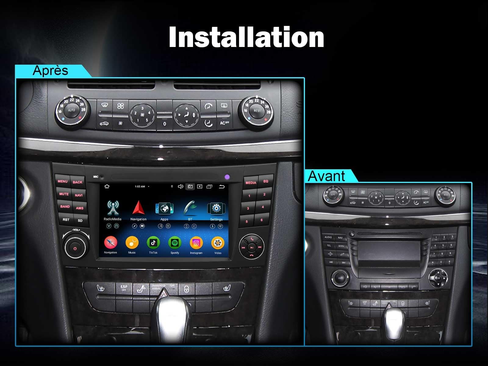 Erisin 8 núcleos 8GB+128GB Android 16 Radio Coche Bluetooth GPS Navegador para Mercedes Benz Clase E W211 CLS Clase W219 7" IPS Pantalla Wireless CarPlay Android Auto Dab+ WiFi 4G USB DSP SWC Canbus