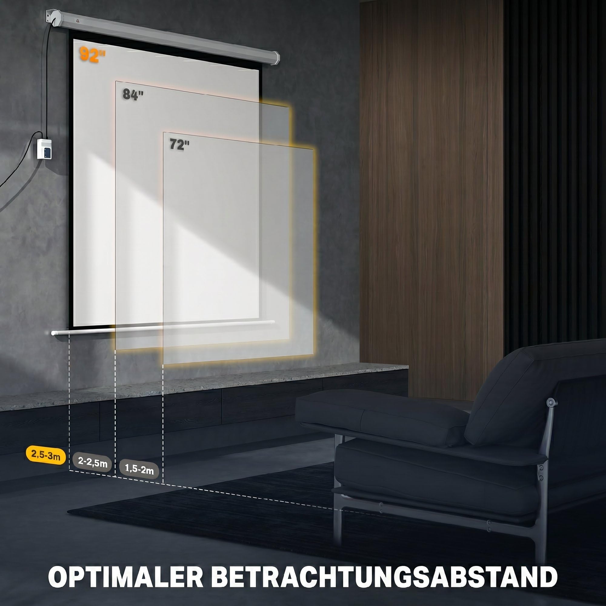 HOMCOM Beamer Leinwand Elektrisch 165 x 165 cm 92 Zoll 1:1 HD 4K Rollo-Leinwand mit Motor, Fernbedienung Projektionsleinwand für Heimkino Büro-Präsentationen