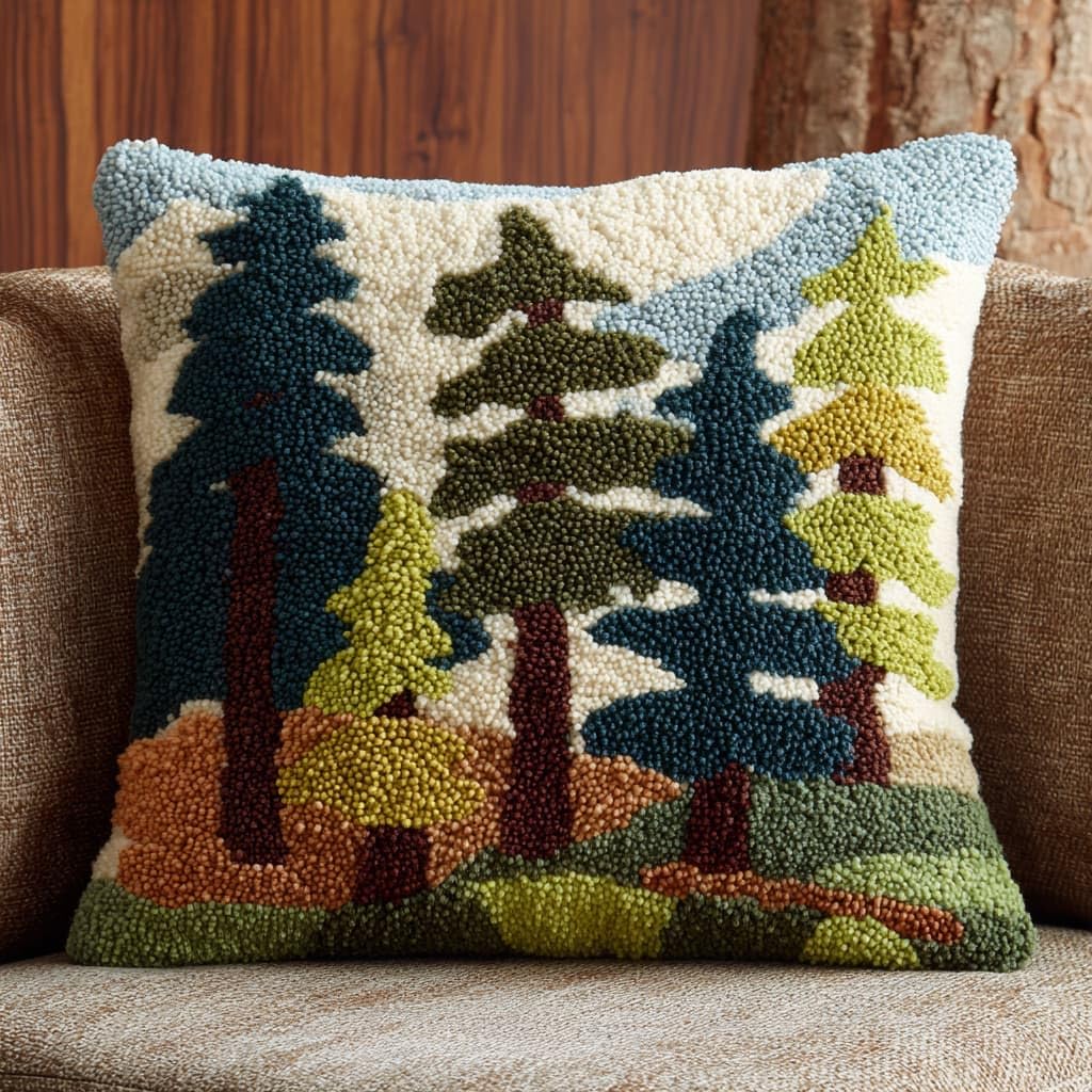 Taxpy DIY Latch Hook Kits, Big Tree Needlework Pillow Cover 43x43cm DIY Hooks Knitted Embroidered Carpet Pillow Embroidery Latch Hook Carpet Kit