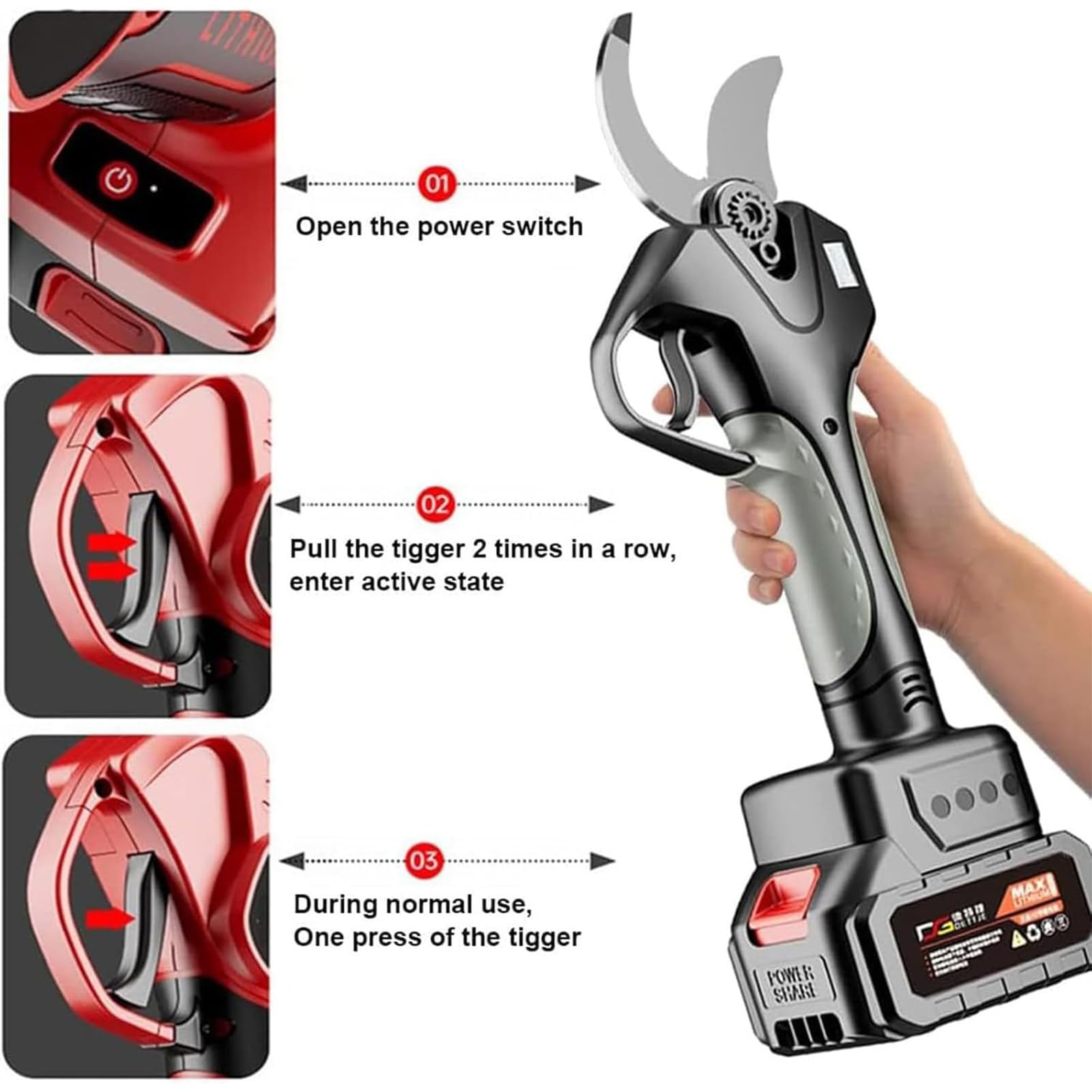 Tijeras de Podar Inalámbricas,Podadora Eléctrica con Poste De Extensión de Alto Alcance de 2.1m,Batería De Litio de 21V,Cuchillas Sk5,Diámetro de Corte de 45mm,2Battery,WithoutExtensionRod