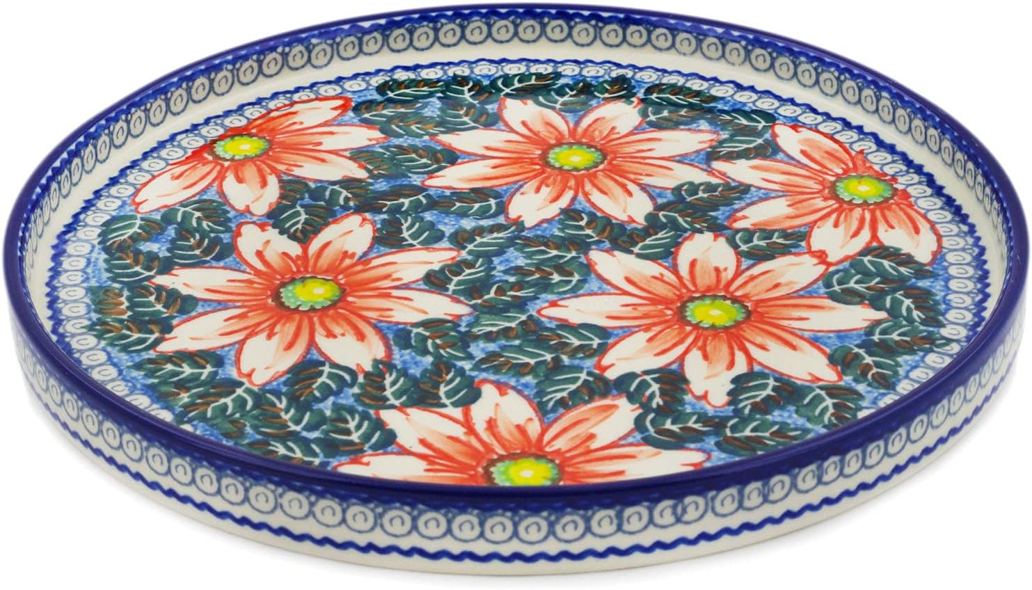Polmedia Polish Pottery Platter 10-inch UNIKAT - Bold Susan Pattern Handmade in Boleslawiec Poland by Ceramika Artystyczna + Certificate of Authenticity