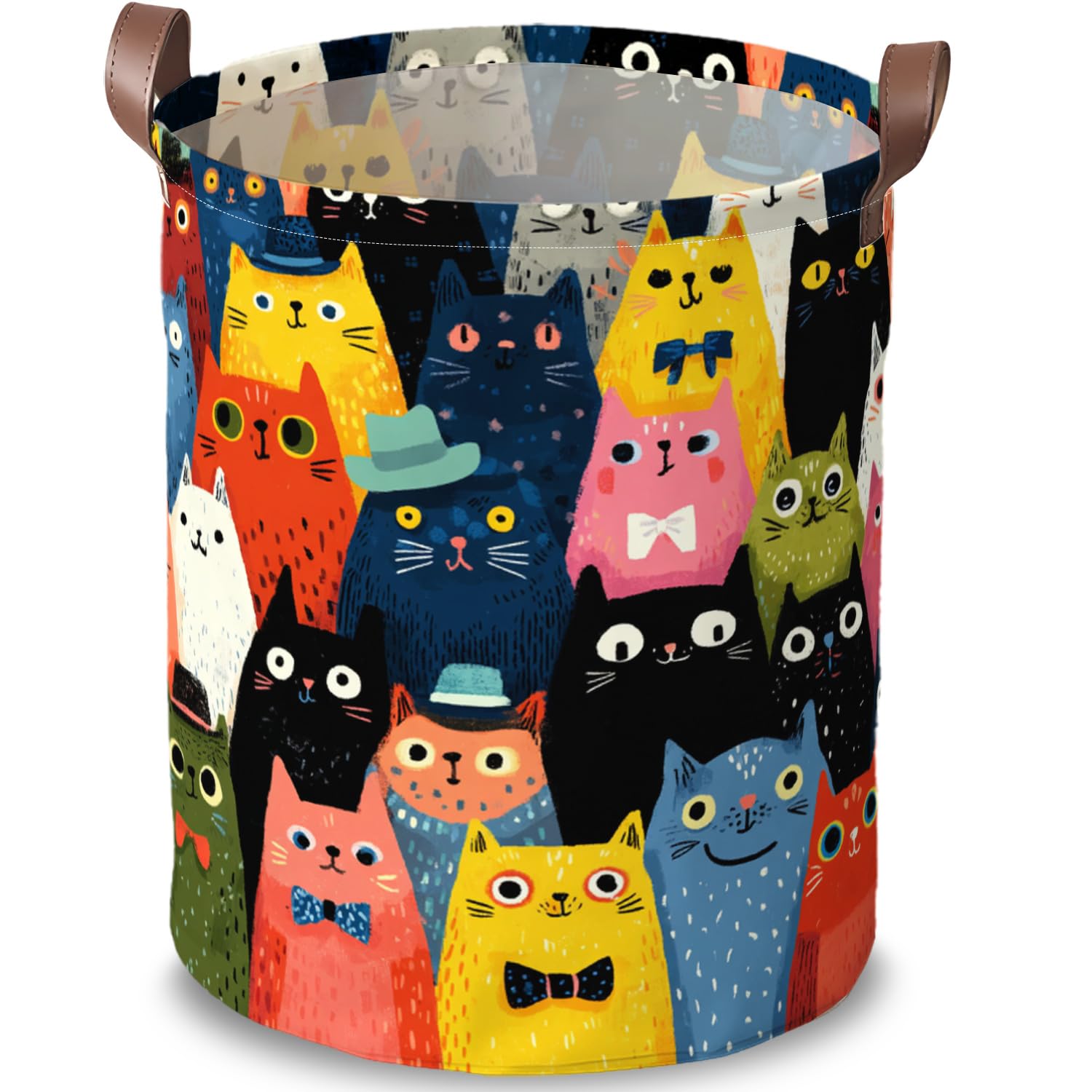 Cute Cat Laundry Basket, Colorful Funny Cats Clothes Hamper, 15.75x19.7in