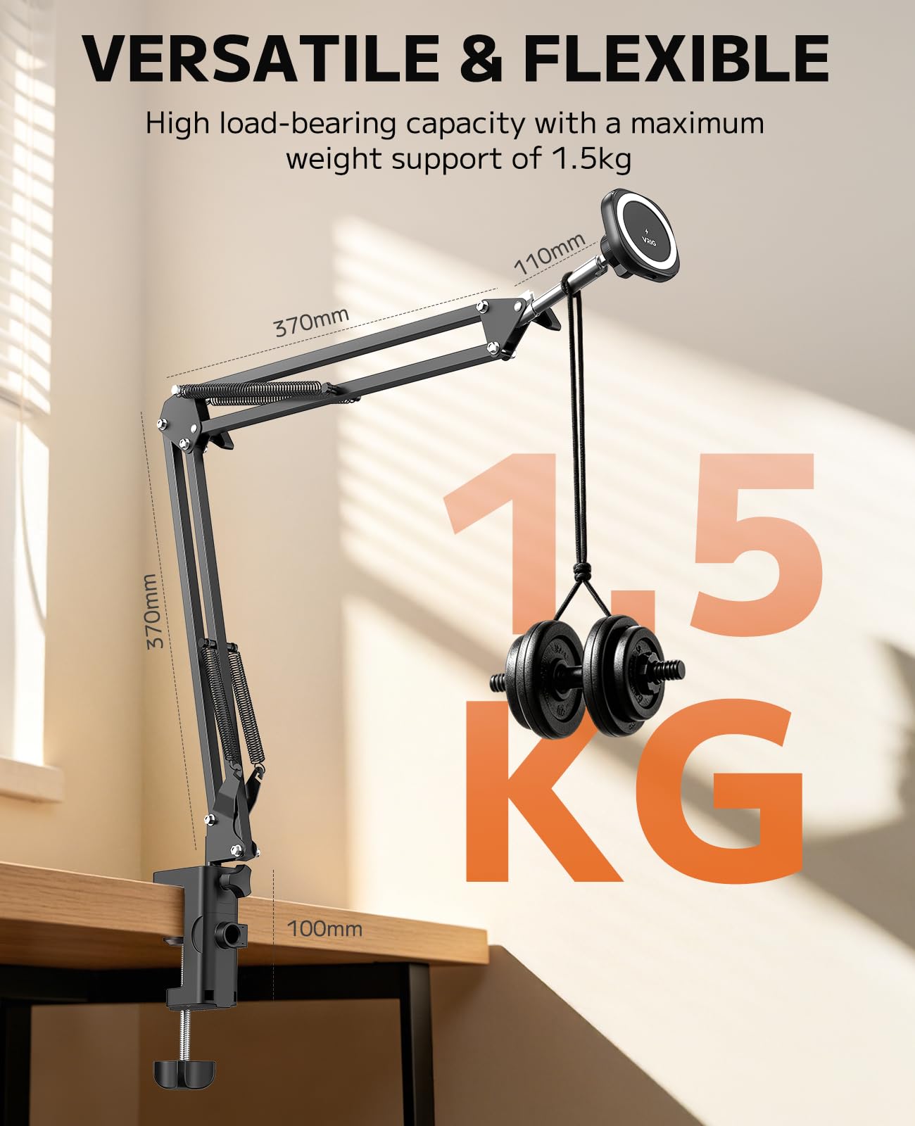 VRIG - Supporto magnetico wireless per telefono da letto, supporto articolato flessibile da tavolo, compatibile con iPhone 17/16/15/14, ideale per registrazione video, riunioni zoom, streaming live