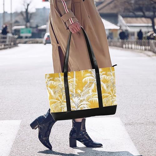 Miniatura 6 de Bolso moderno de palmera tropical amarilla con compartimento para portátil con cremallera de lona para viajes con pañal maletín ejecutivo para mujer