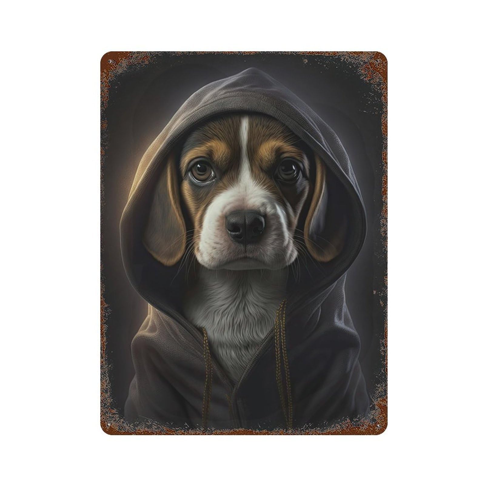 Garage Style Beagle with A Hoodie Rusty Metal Tin Sign 15.7"x11.8", Farmhouse Wall Decor for Bar And Workshop