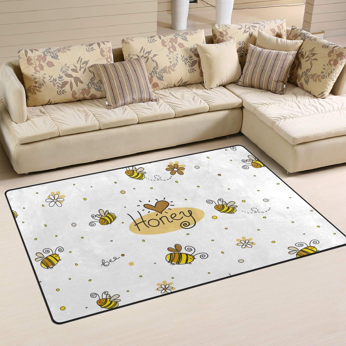 ALAZA Children Door Mat,Cute Honey Bees Floor Mat Non-Slip Doormat for Living Dining Dorm Room Bedroom Decor 31x20 Inch