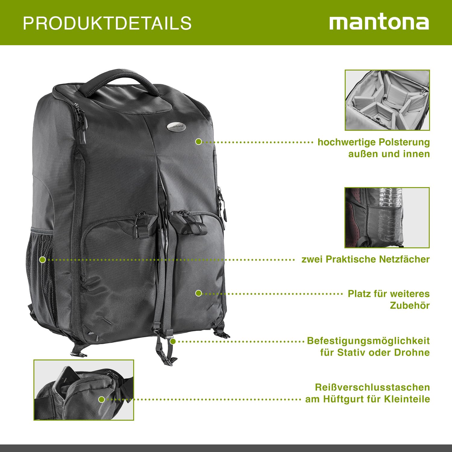 Mantona Universal Drones Backpack Black - Dettaglio