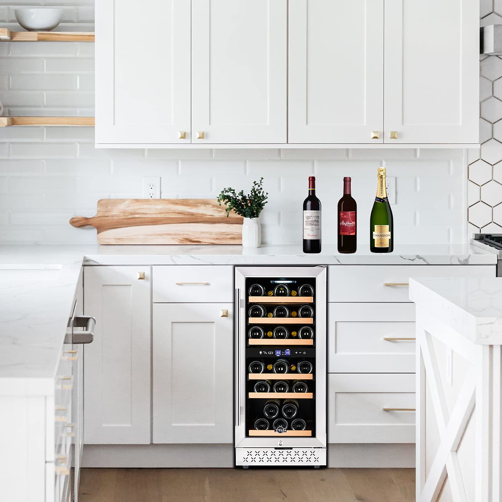 TYLZA Mini Fridge 15 Inch Wine Cooler Under Counter, 30 Bottle Builtin