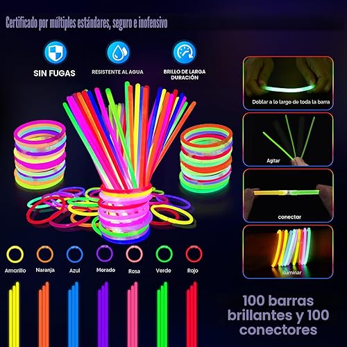 Vista 4 de 158 piezas de suministros de fiesta que brillan en la oscuridad, 14 lentes LED, 30 luces LED para los dedos, 14 pelos de luz LED y 100 pulseras