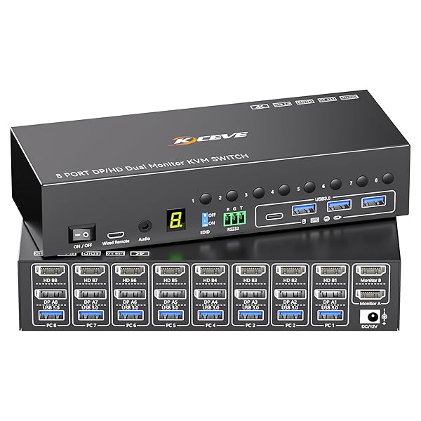 8 Port HDMI DisplayPort KVM Switch 4K@60Hz - Dettaglio