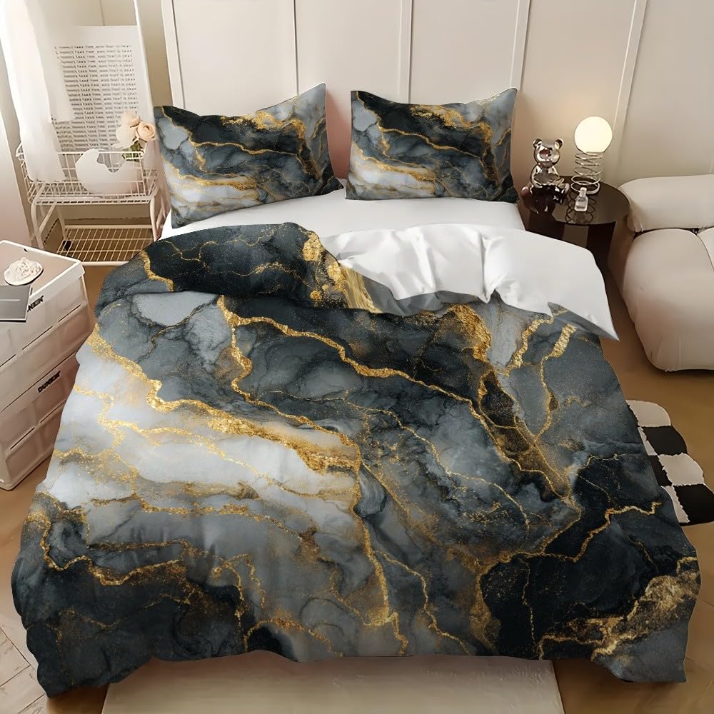 Nastolatki Dzieci Poszwa na kołdrę 3 sztuki 260x240 cm Luksusowa marmurowa tekstura Mikrofibra Łatwa pielęgnacja Odporny na zagniecenia Szary Komplet pościeli Przynieś 2 poszewki na poduszki 65x65 cm
