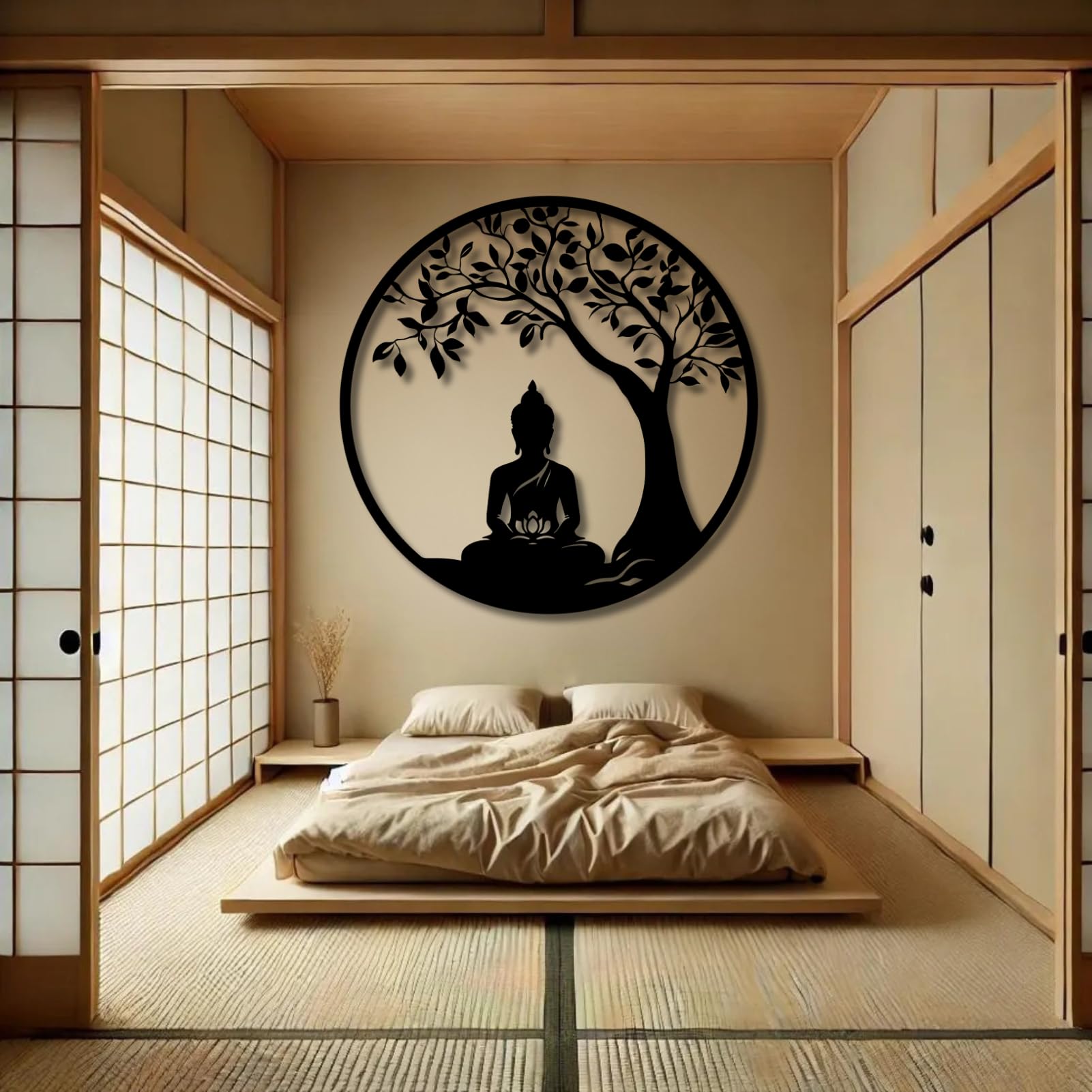 Árbol de la Vida, Arte de Metal 3D, decoración de Pared Grande con Buda, Yoga, meditación Interior, hogar Zen, Zen para Sala de Estar, Dormitorio, jardín al Aire Libre, Estudio de