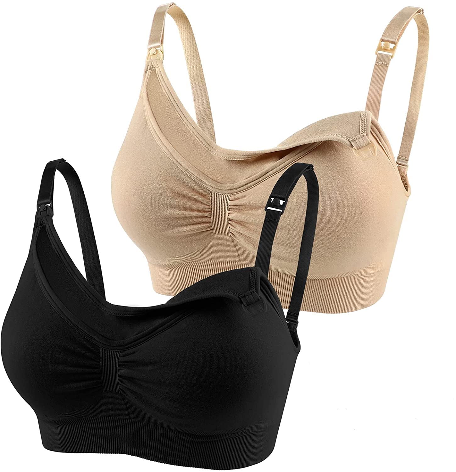 MummamiaWomen's Seamless Non Padded, Non Wired Maternity, Nursing, Feeding Bra (Beige)-image-19