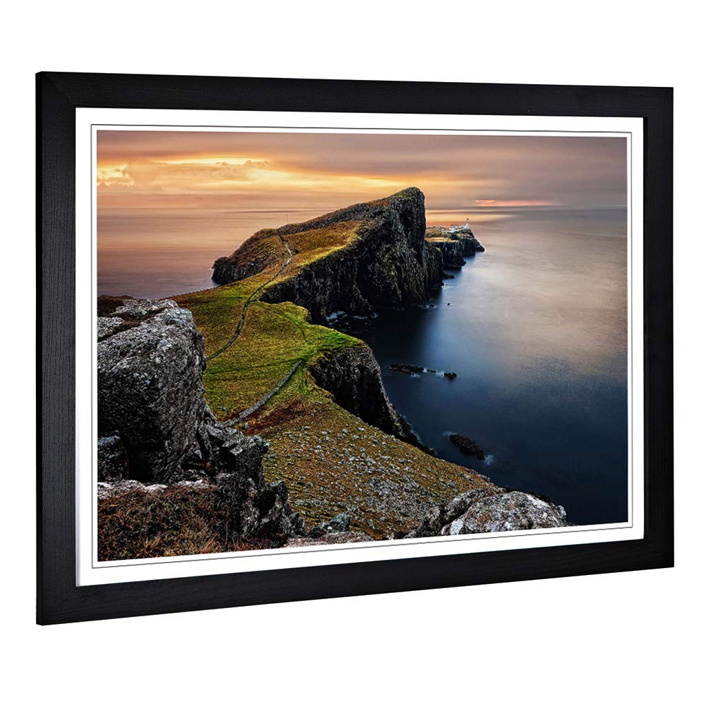 Big Box Art Framed Print of Coast Shore Cliffs Beach Seascape (1) Design | Wall Art Picture | Home Decor for Kitchen, Living Room, Bedroom, Hallway, Black, A2 / 24.5x18 Inch / 62x45cm