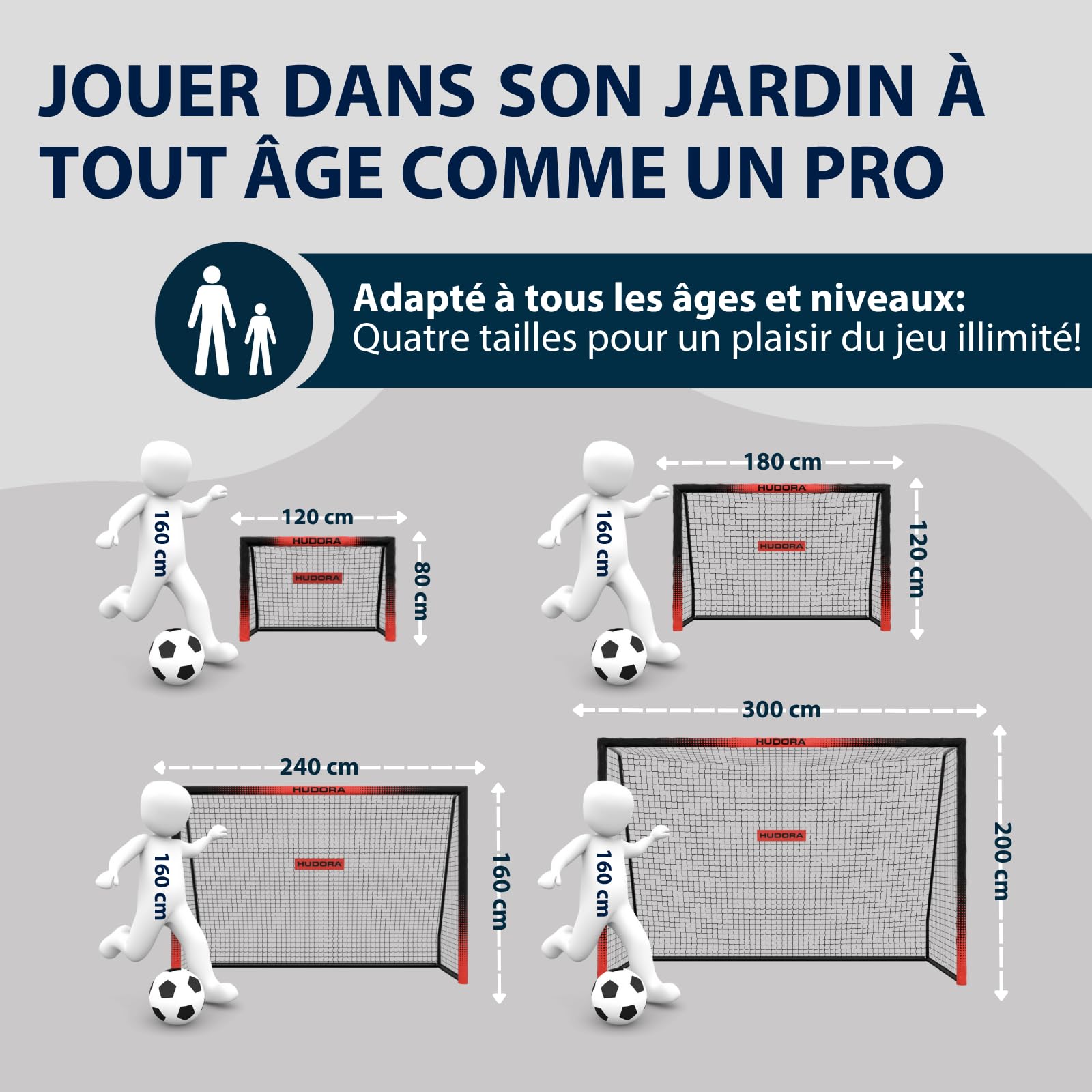 HUDORA But de Football Pro Tect Advanced – But avec Filet et enveloppe Tous Temps pour Enfants/Adultes – Montage Simple au Jardin – Cage de But avec Fermetures éclair et Bandes Velcro