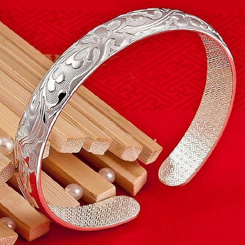 Miniatura 5 de Acxico National Style Brocade Carving 50 Brazalete de plata esterlina