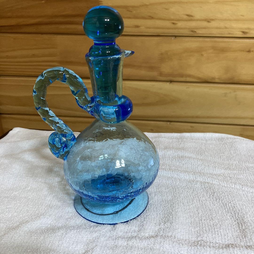 青色ガラス製ピッチャー Amazon | ガラス製水差し 青いガラス製ピッチャー 蓋とハンドル付き お