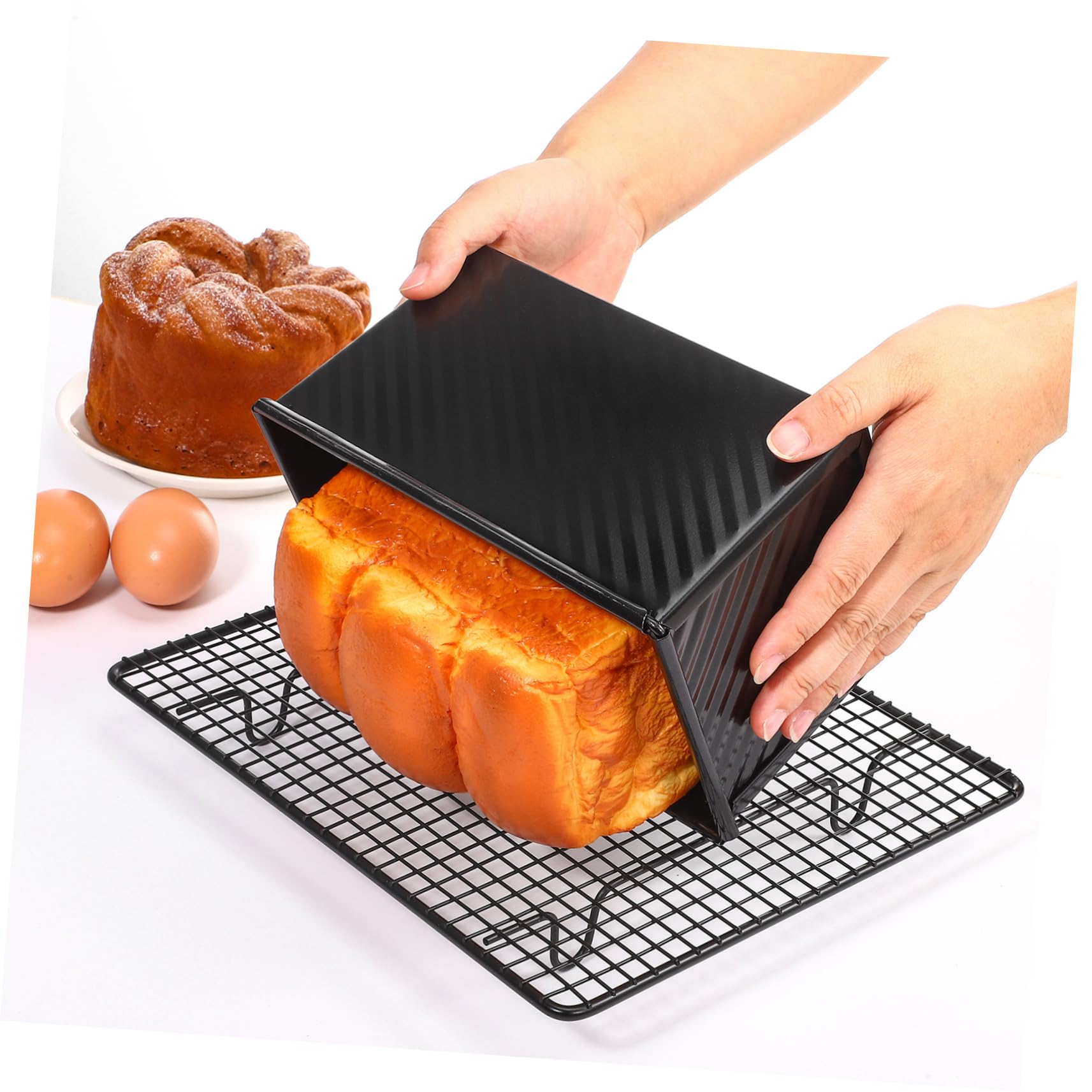 Kastenform mit Deckel 3 Stück Schwarz aus Kohlenstoffstahl | Quadratische Form, zum Backen von Brot und Toast, Inklusive Teigschaber