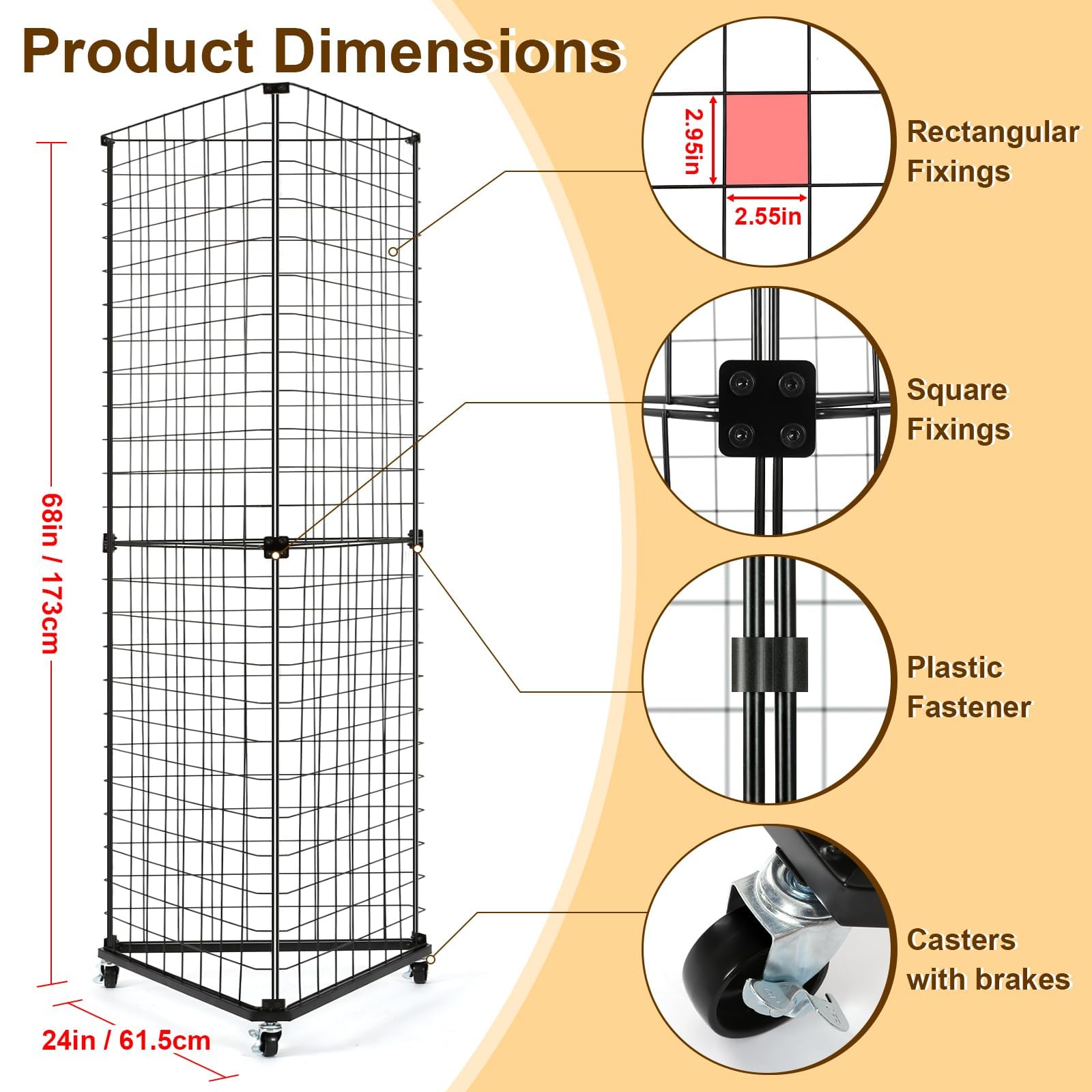 Wall Grid 2' X 6' Wire Grid Panel Tower, Detachable Girdwall Display ...