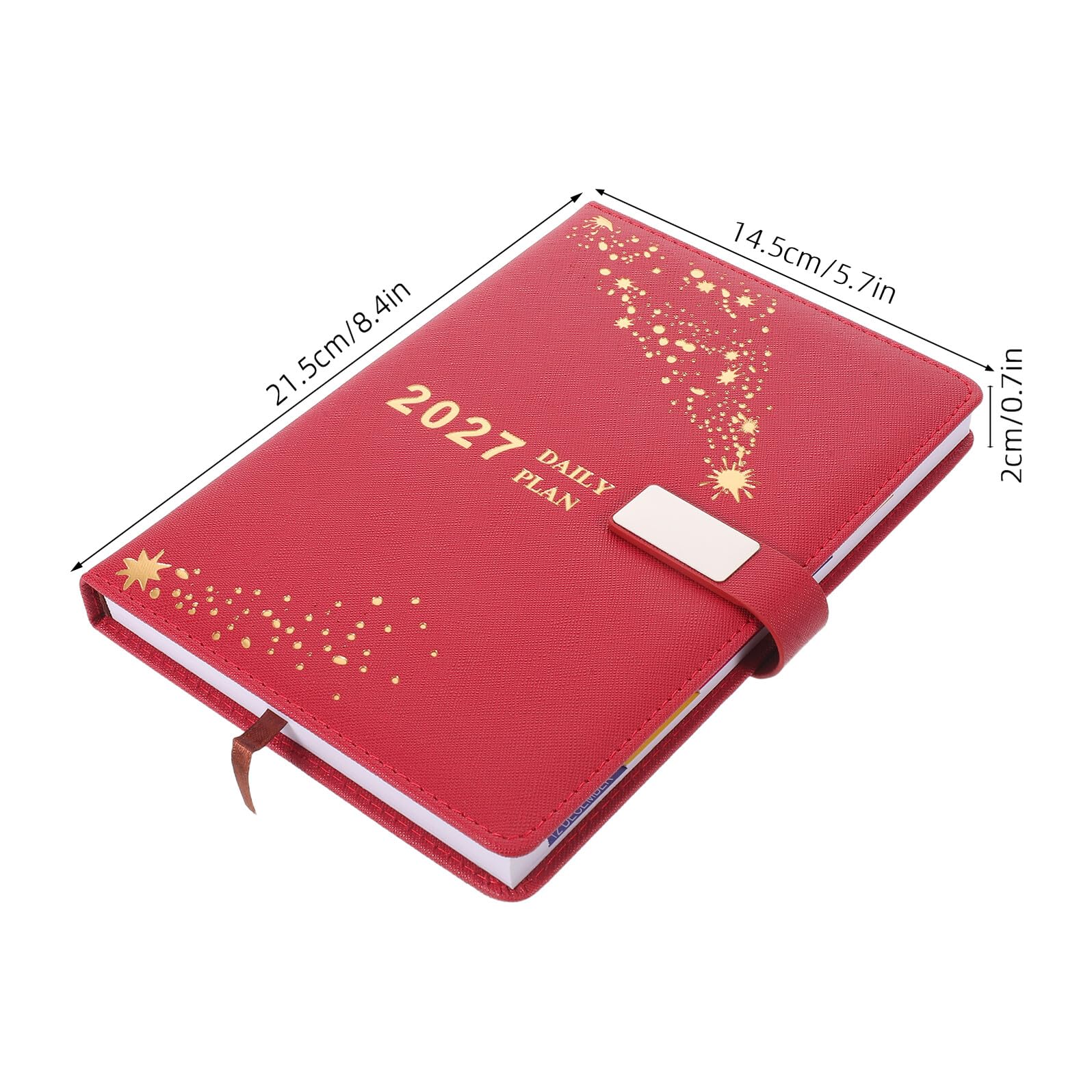 Agenda Giornaliera 2027 per Studenti e Professionisti Layout Chiaro e Ampio Spazio per Scrivere, Copertina in Pu Rossa e Dettagli in Metallo per Pianificazione Studio e Riunioni
